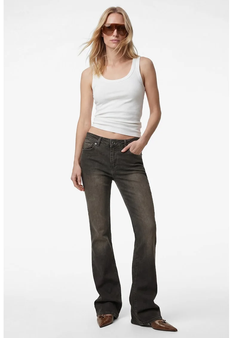 Blugi cu talie medie si croiala bootcut, Kaki inchis/Gri antracit