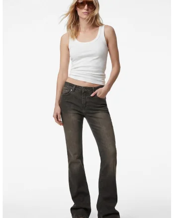 Blugi cu talie medie si croiala bootcut, Kaki inchis/Gri antracit
