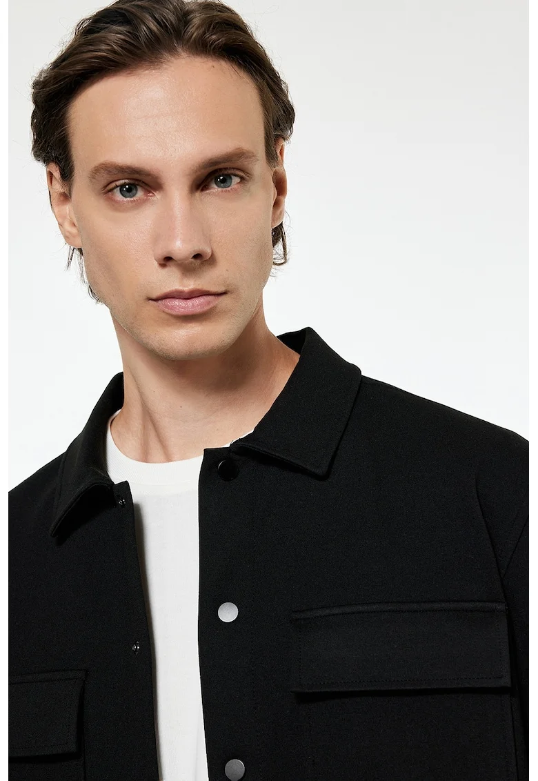 Camasa regular-fit cu buzunare pe piept, Negru