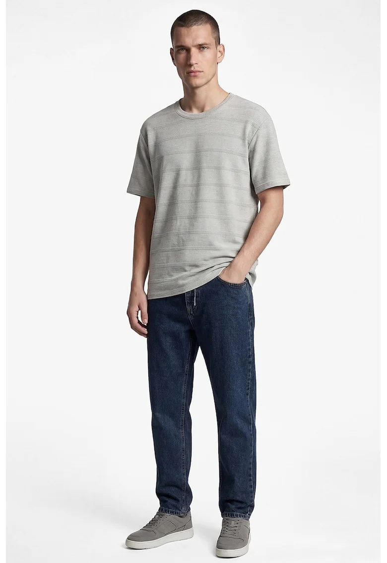 Tricou din bumbac cu decolteu la baza gatului, Gri deschis