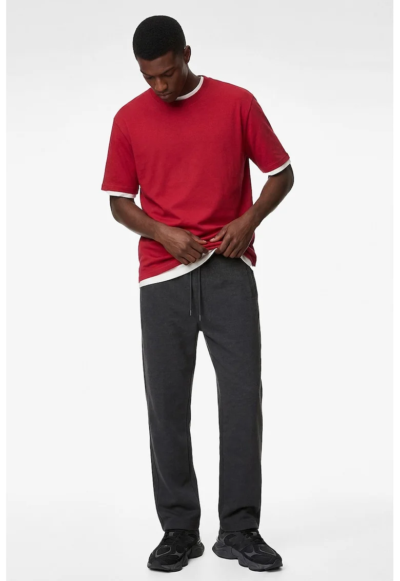 Pantaloni de trening cu snururi si buzunare laterale, Gri melange