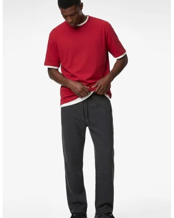 Pantaloni de trening cu snururi si buzunare laterale, Gri melange