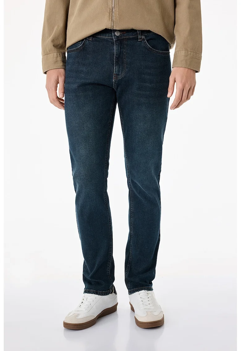 Blugi slim fit cu talie medie, Albastru indigo inchis