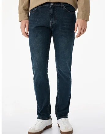 Blugi slim fit cu talie medie, Albastru indigo inchis