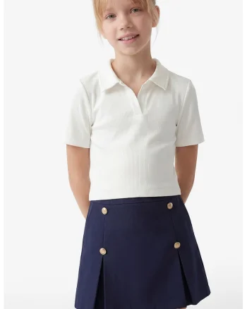 Fusta-pantalon din bumbac cu nasturi bijuterie, Albastru inchis