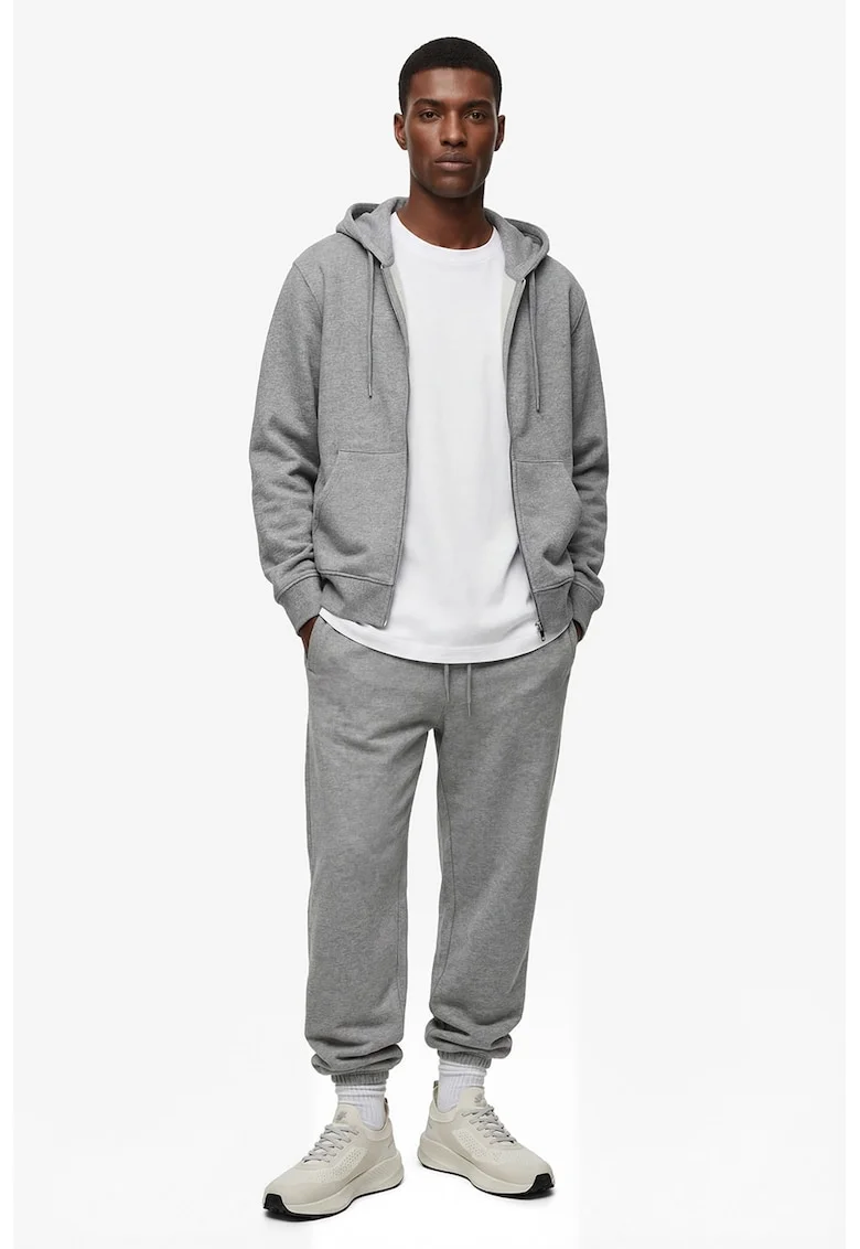 Pantaloni de trening cu snur si buzunare laterale, Gri melange