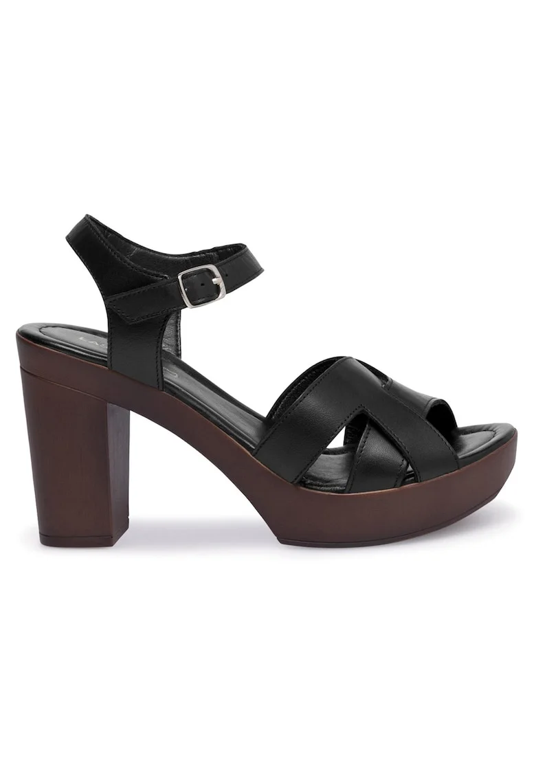 Sandale dama  piele naturala, toc gros, Negru