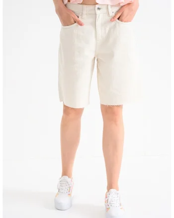 Pantaloni scurti de denim cu 5 buzunare, Crem