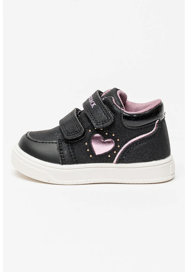 Pantofi sport cu velcro si detaliu inima, Negru/Violet deschis/Negru stins