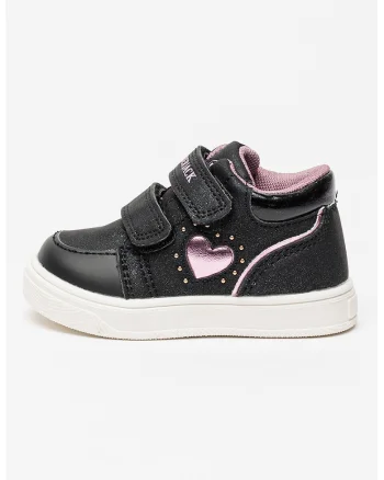 Pantofi sport cu velcro si detaliu inima, Negru/Violet deschis/Negru stins