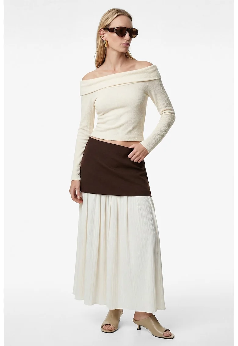 Bluza texturata cu decolteu pe un umar, Bej deschis