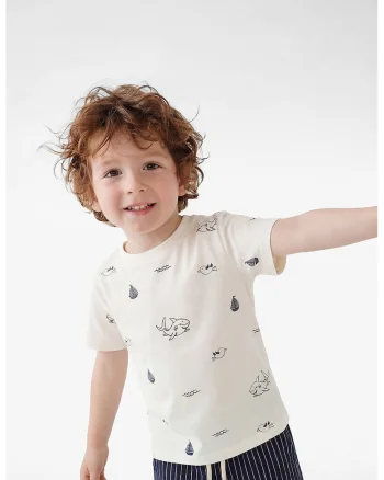 Tricou din bumbac cu model, Alb fildes