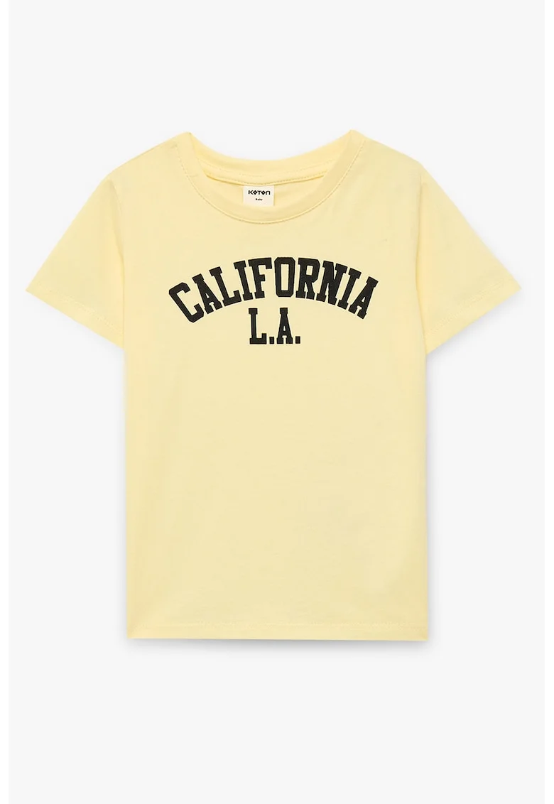 Tricou din bumbac cu imprimeu text, Galben deschis