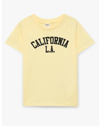 Tricou din bumbac cu imprimeu text, Galben deschis