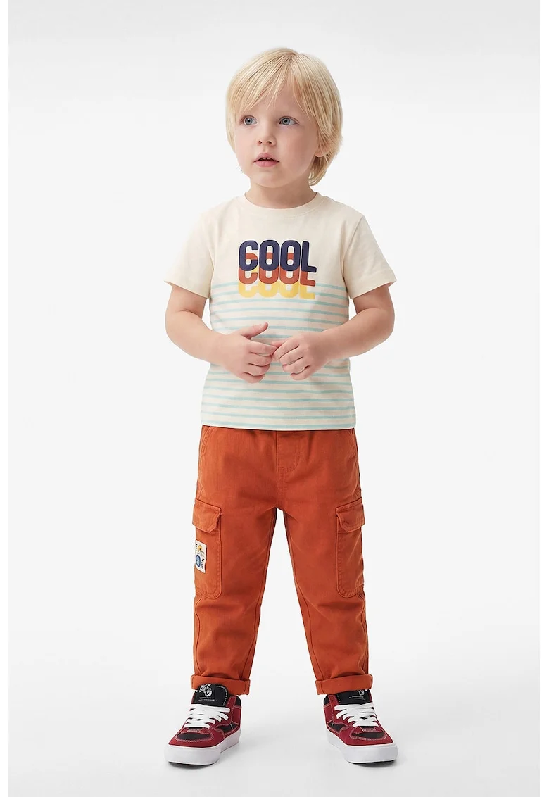 Tricou din bumbac cu imprimeu, Albastru pastel/Alb fildes