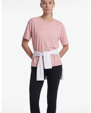Tricou lejer cu imprimeu text, Roz pastel