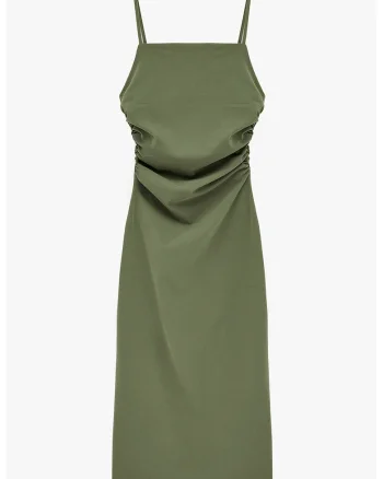 Rochie cambrata cu detalii laterale drapate, Verde stins