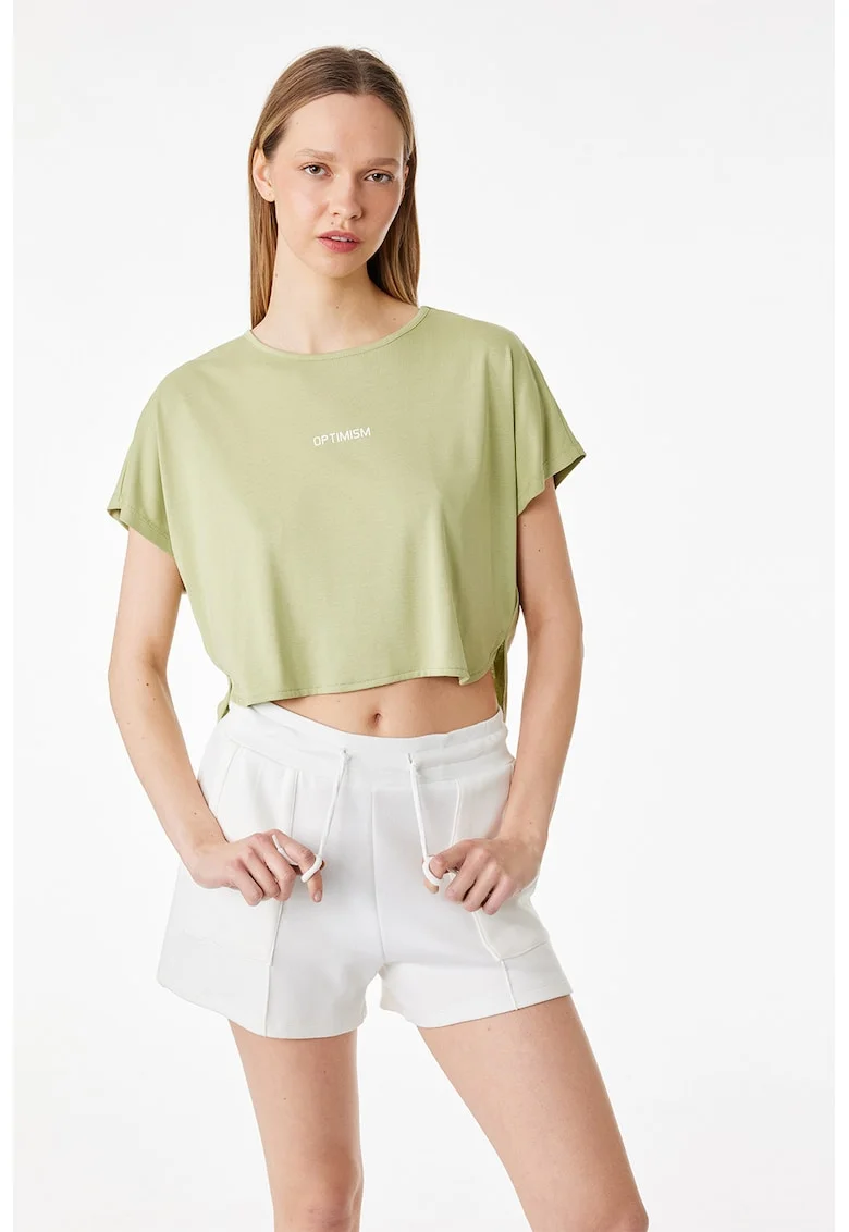 Tricou crop din amestec de modal, Verde pastel