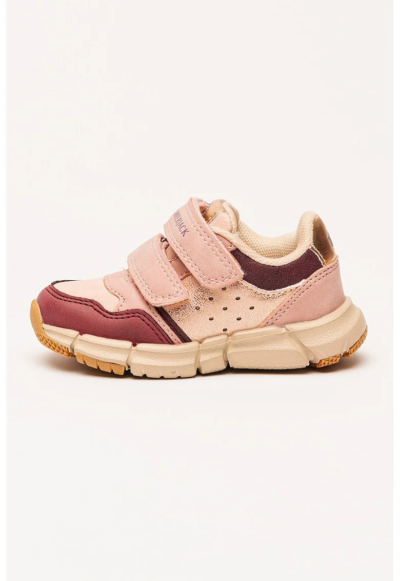Pantofi sport de piele ecologica cu velcro, Roz deschis/Roz inchis