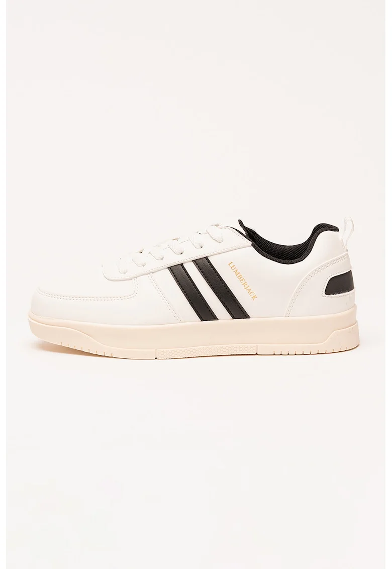 Pantofi sport low-cut de piele ecologica, Alb/Negru