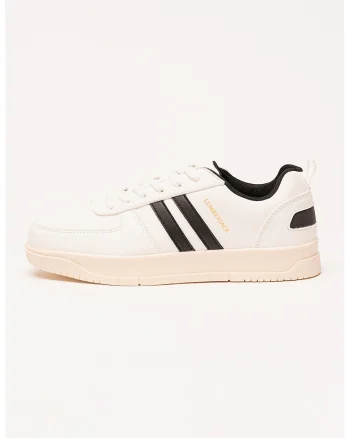 Pantofi sport low-cut de piele ecologica, Alb/Negru