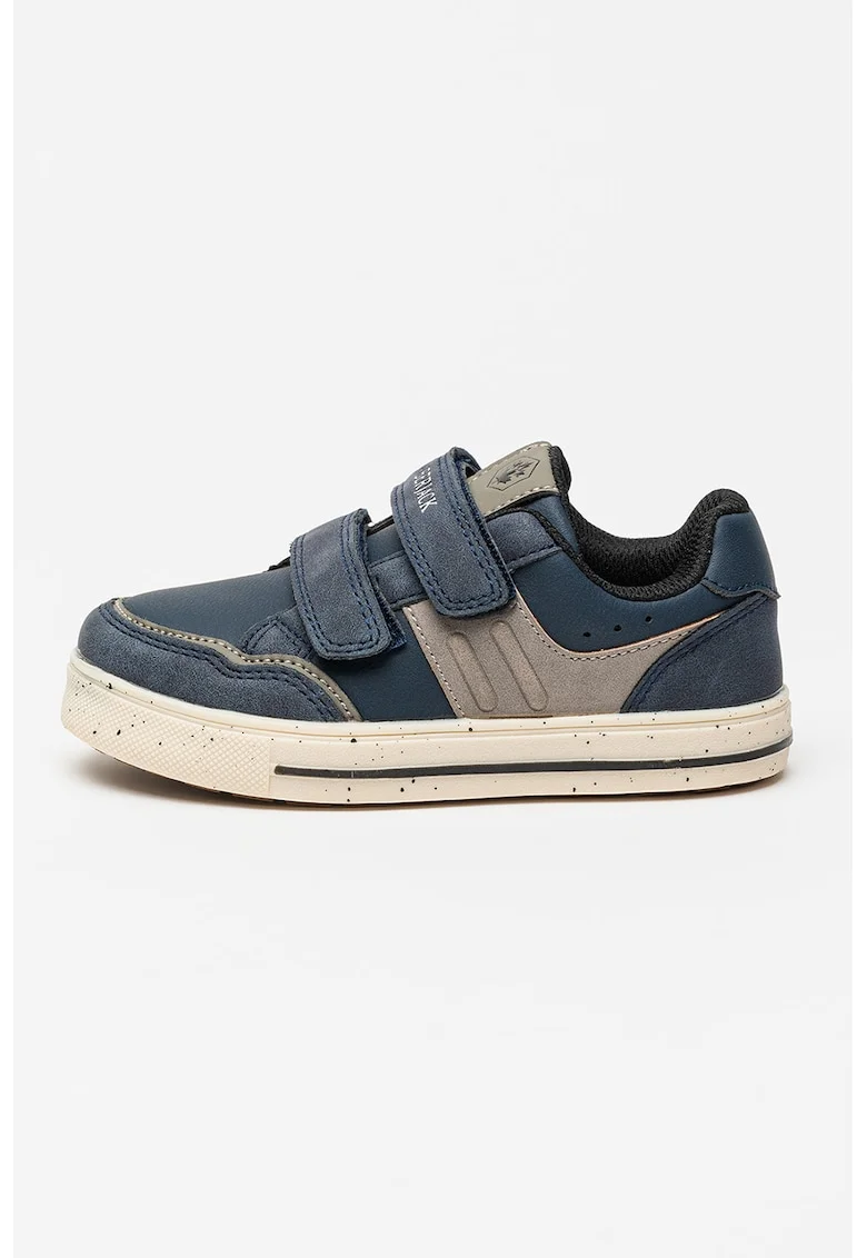 Pantofi sport low-cut cu velcro si piele intoarsa ecologica, Grej/Bleumarin