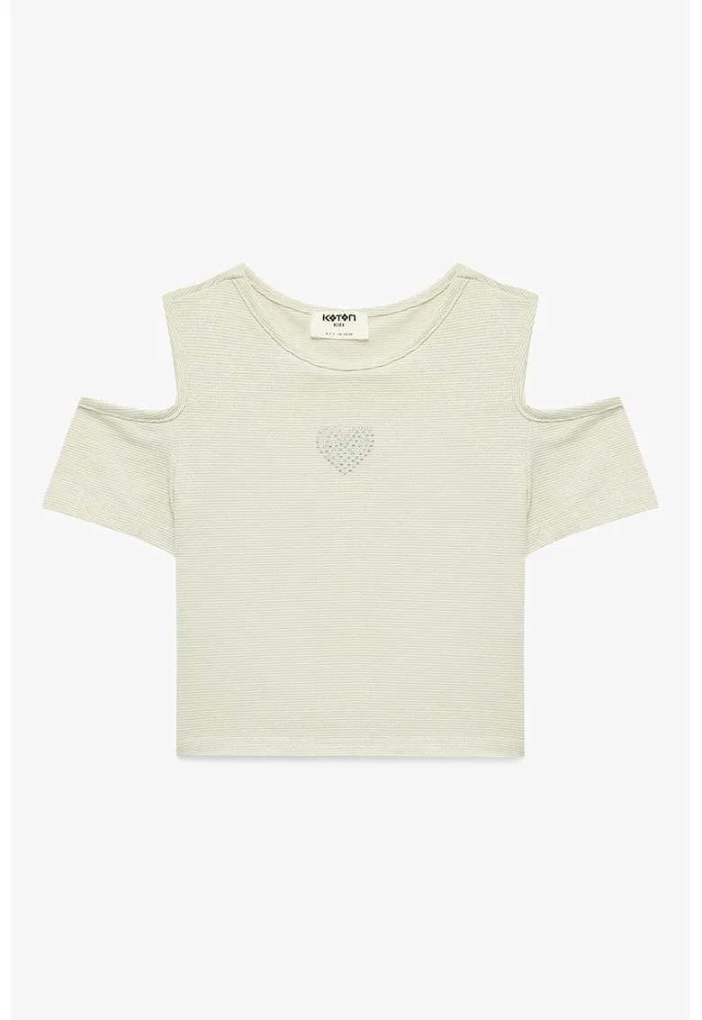Bluza cu decupaj pe umeri, Alb fildes/Albastru pal