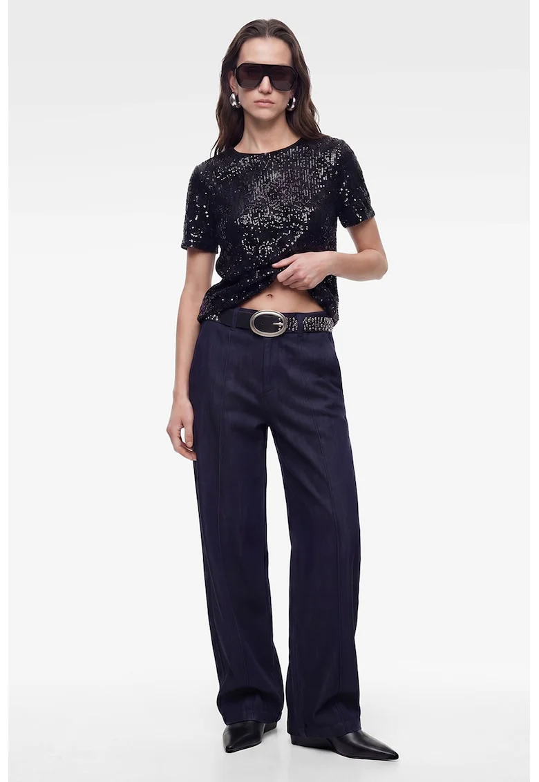 Tricou cu paiete, Negru/Argintiu