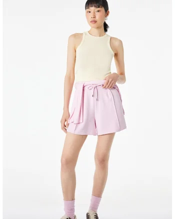 Pantaloni scurti uni cu snururi, Roz pastel
