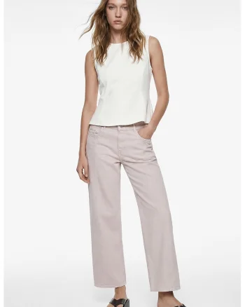 Blugi crop cu croiala ampla Bianca, Nude rose