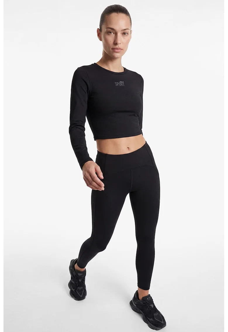 Bluza crop slim fit, Negru
