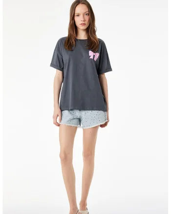 Tricou lejer cu imprimeu text pe spate, Roz deschis/Gri antracit