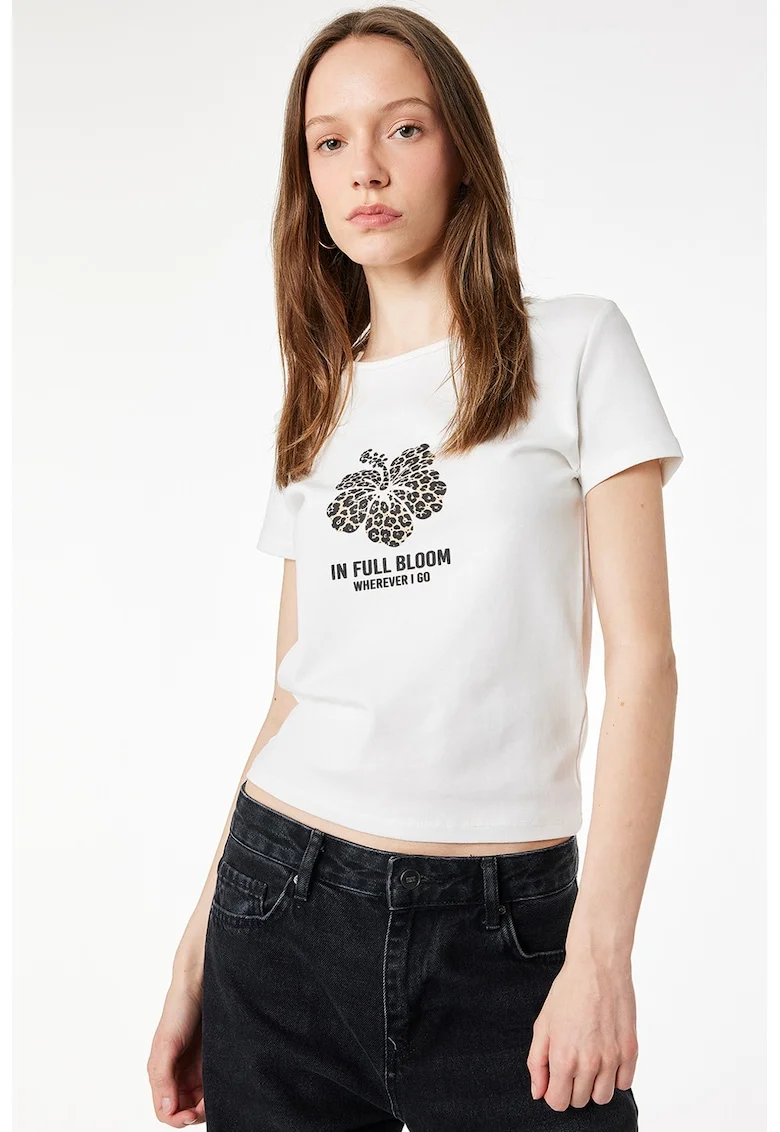 Tricou slim fit cu imprimeu, Alb fildes/Negru/Maro camel