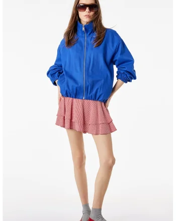 Fusta mini cu volane si model gingham, Alb/Rosu aprins