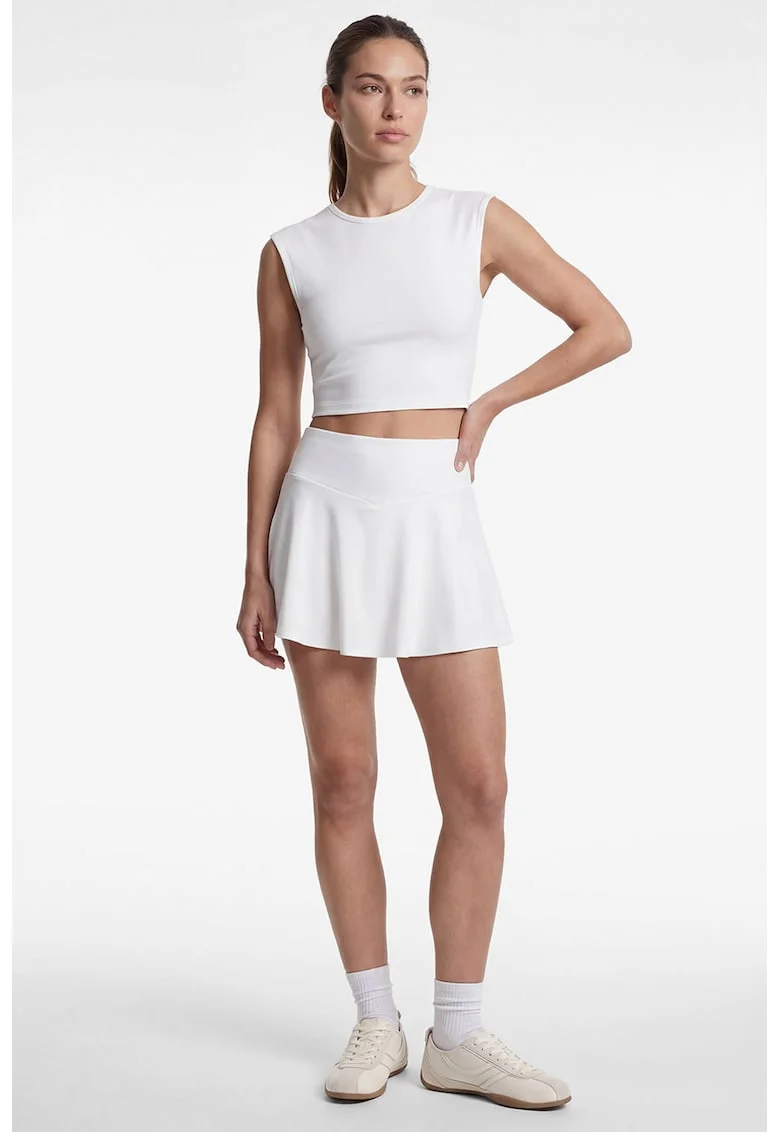 Tricou crop cu decolteu la baza gatului, Alb