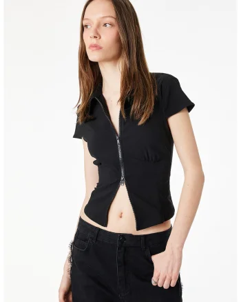 Camasa slim fit cu fermoar, Negru stins