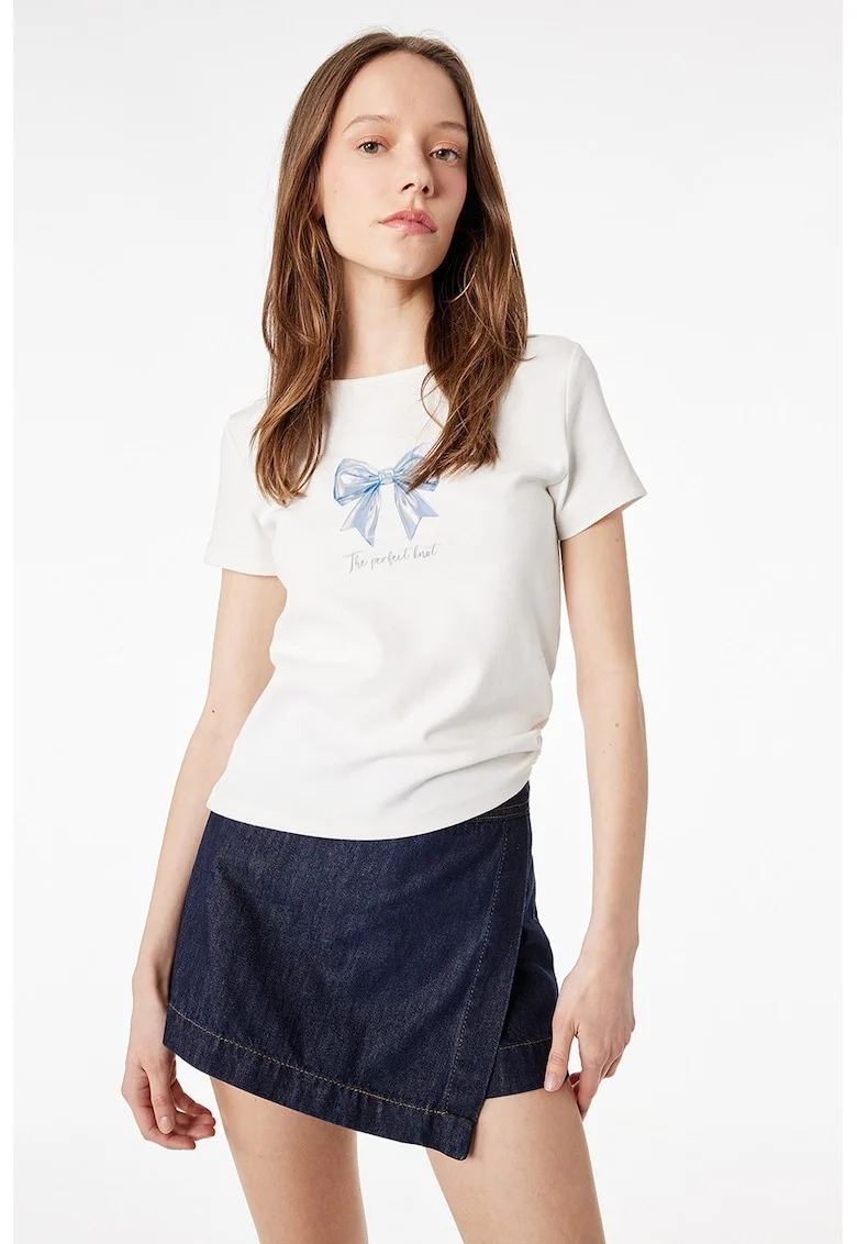 Tricou din amestec de bumbac cu imprimeu, Albastru pastel/Alb murdar