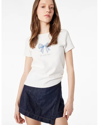 Tricou din amestec de bumbac cu imprimeu, Albastru pastel/Alb murdar