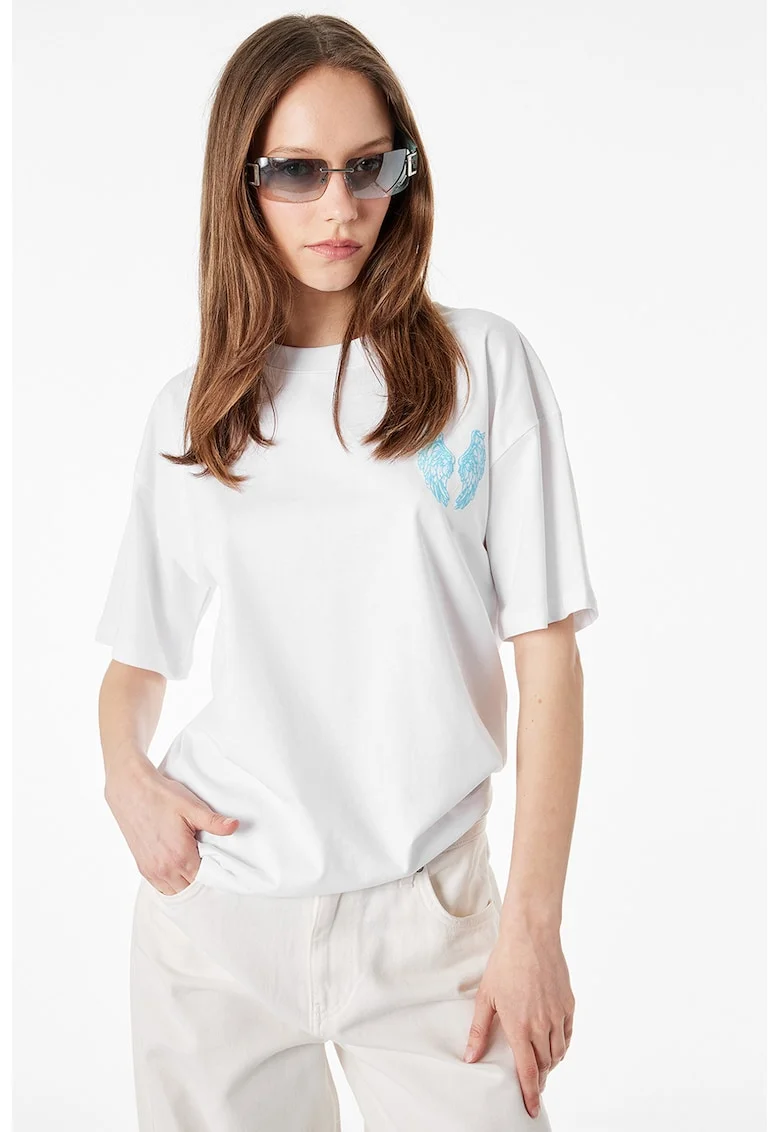Tricou relaxed fit de bumbac, Albastru azur/Alb optic