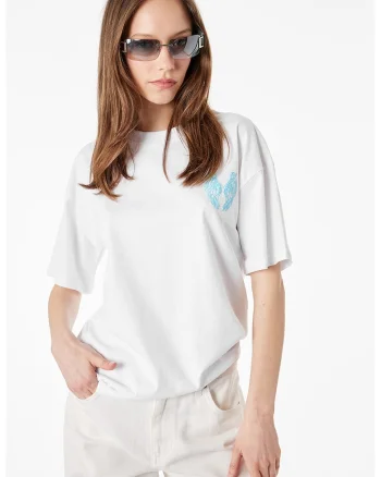 Tricou relaxed fit de bumbac, Albastru azur/Alb optic