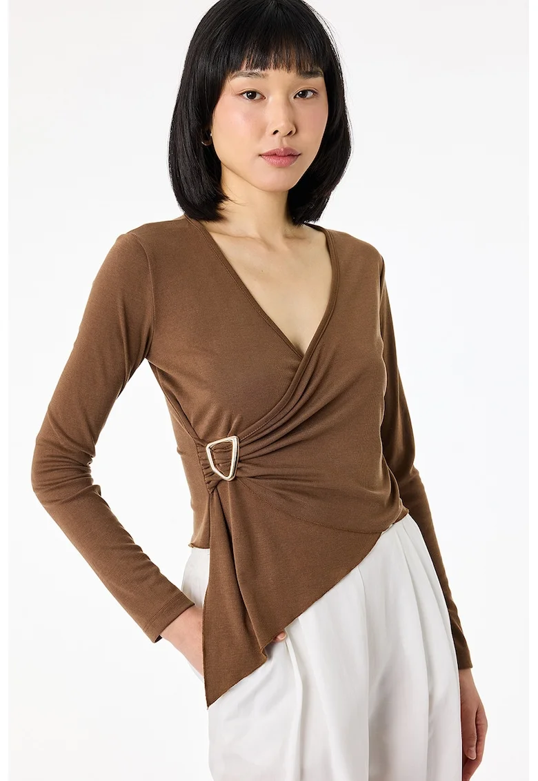 Bluza uni cu decolteu in V, Maro