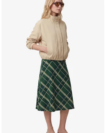 Fusta midi in carouri, Verde englez/Maro camel