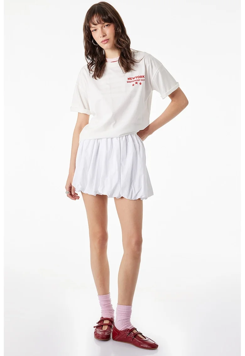 Tricou de bumbac cu imprimeu pe spate, Alb murdar/Rosu aprins