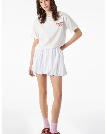 Tricou de bumbac cu imprimeu pe spate, Alb murdar/Rosu aprins