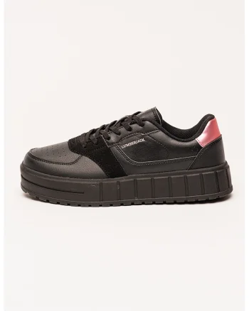 Pantofi sport cu platforma si insertii de piele intoarsa ecologica, Negru stins