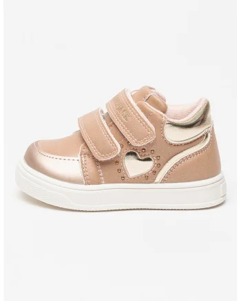 Pantofi sport de piele cu barete cu velcro, Roz prafuit/Argintiu