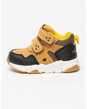 Pantofi sport wedge cu piele intoarsa ecologica si velcro, Maro camel