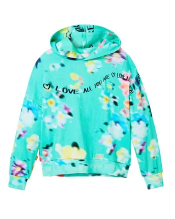 Hanorac cu imprimeu floral si text,