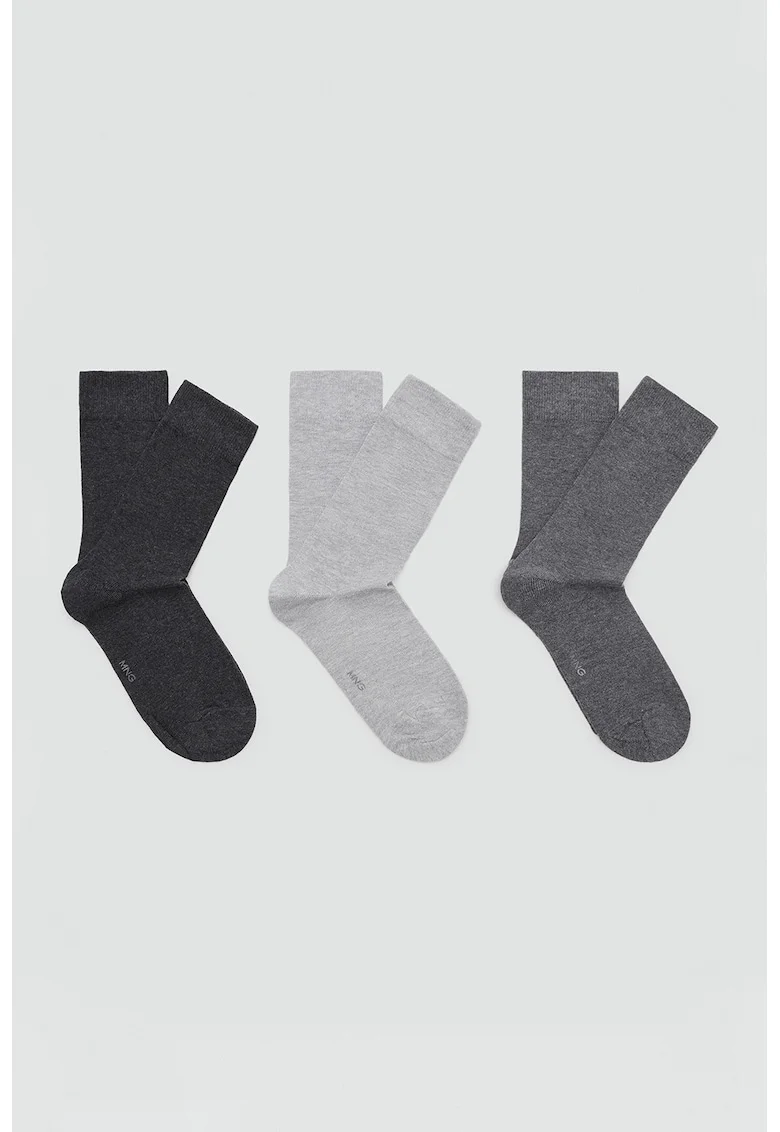 Set de 3 perechi de sosete lungi cu model uni, Gri deschis/Negru carbon/Gri inchis