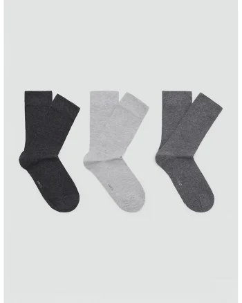 Set de 3 perechi de sosete lungi cu model uni, Gri deschis/Negru carbon/Gri inchis